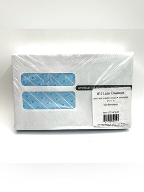 Tops White W-2 Double-Window Laser Envelopes with Blue Security Tint